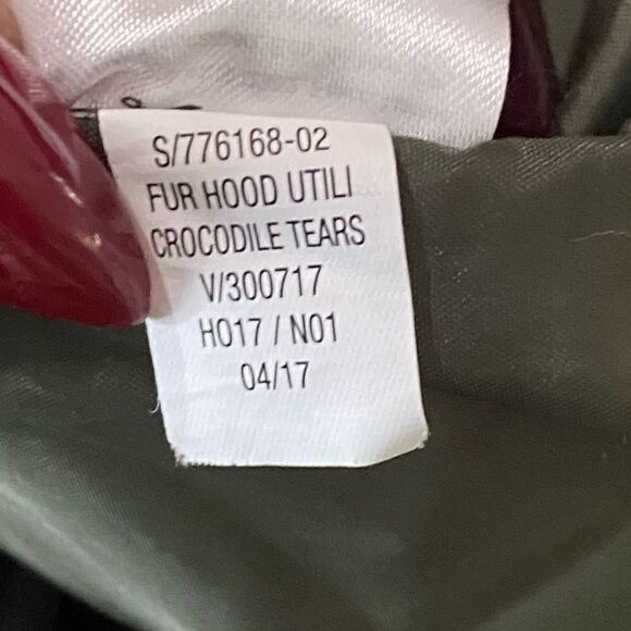 Old Navy Olive Green Jacket Faux fur Hood Utility Crocodile Tears - Picture 14 of 14